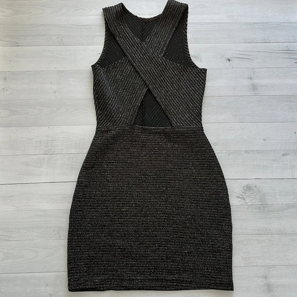 MANGO Casual Stretch Black Metallic Stripe Racerback Dress Size XS - Picture 2 of 5